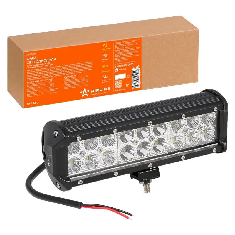 Фара светодиодная (балка) двухрядная, 18 LED комбинир. свет, 54W, (235х78х65) 12/24V