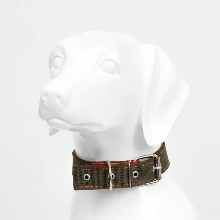 Ошейник брезентовый двухслойный, 72&times;3.5 см, ОШ 45-60 см, хаки