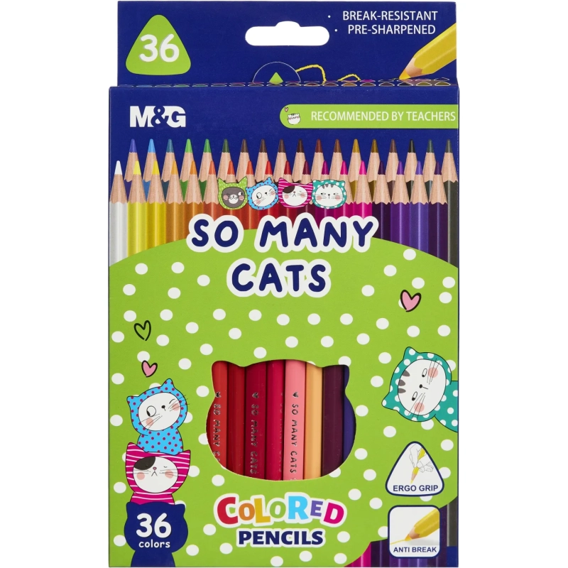 Карандаши цветные So Many Cats деревянные трехгранные, 36 цветов в наборе
