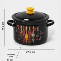 Кастрюля эмалированная &laquo;Карри&raquo;, 4 л, d=21.3 см, с крышкой, чёрная