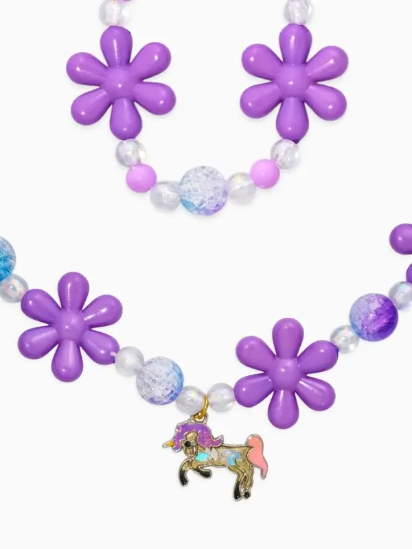 Набор детский "Выбражулька" 2 пред-а: бусы, браслет, единорог, фиолетовый