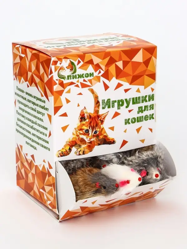 Мышь, 7.5 см, натуральный мех, фасовка 30 шт., цвет МИКС белый, серый