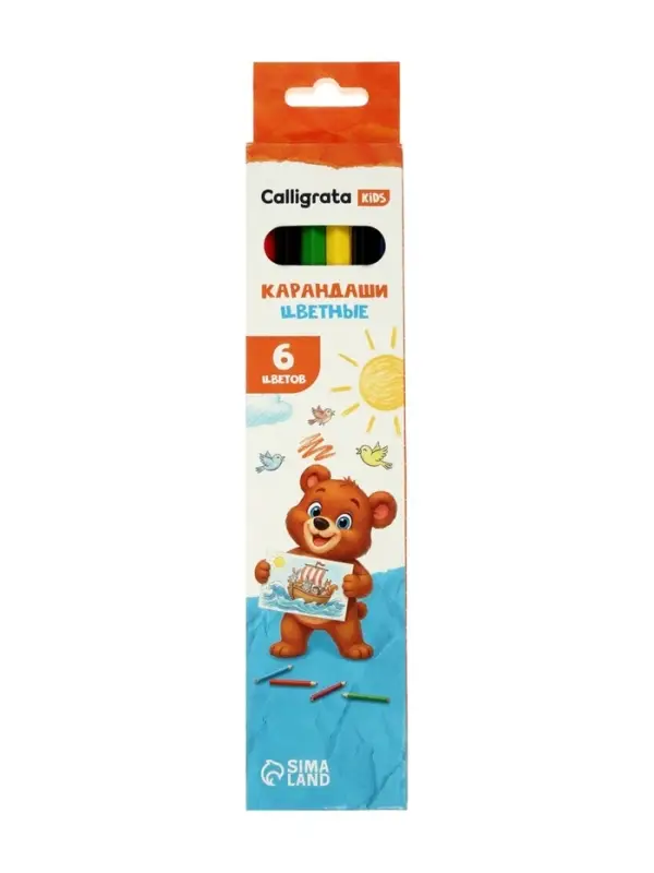 Карандаши Calligrata, цветные, 6 цветов, эконом, шестигранные, пластиковые