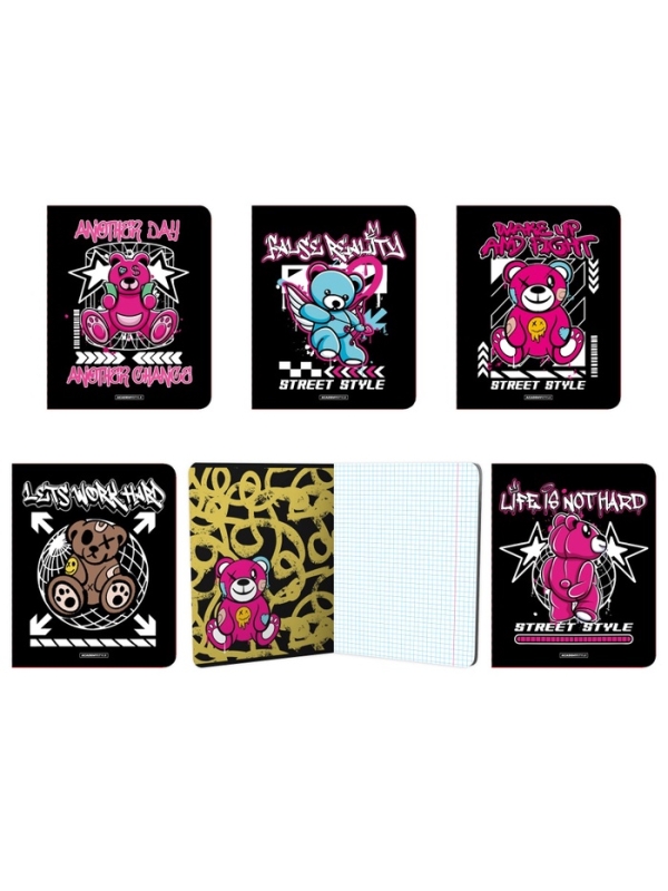 Тетрадь 48л кл Мишки-мотивашки, обл карт, softouch, выб УФ-лак, МИКС Тетрадь 48л кл Мишки-мотивашки, обл карт, softouch, выб УФ-лак, МИКС