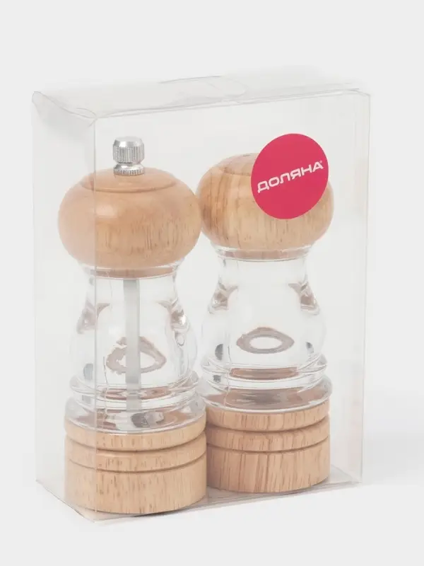 Набор мельниц для соли и перца Доляна, 2 предмета: 10.5&times;5 см, 11.5&times;5 см, прозрачный