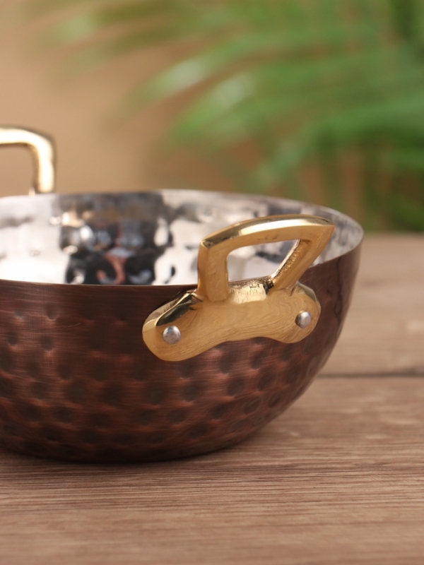 Салатник с ручками 16х12,5х7 см нержавеющая сталь, латунь, покрытие антик