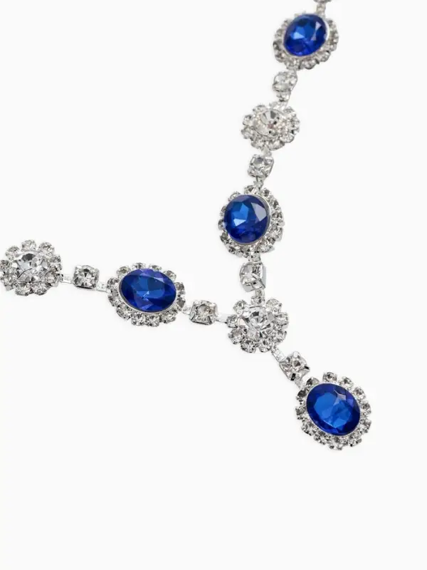 Набор 2 предмета: серьги, колье &laquo;Вечерний шик. Овал&raquo;, бело-ярко-синий в серебре