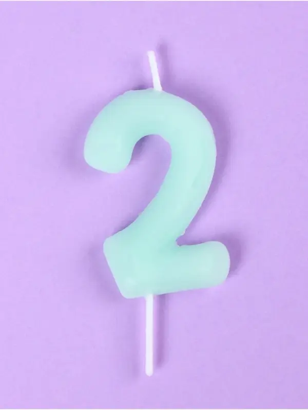 Свеча в торт &laquo;Цифра 2&raquo;, светящаяся голубая, 9 см