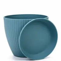 Горшок цветочный Ribbed, 15&times;15&times;13 см, 1.2 л, пластиковый, с поддоном, серо-голубой