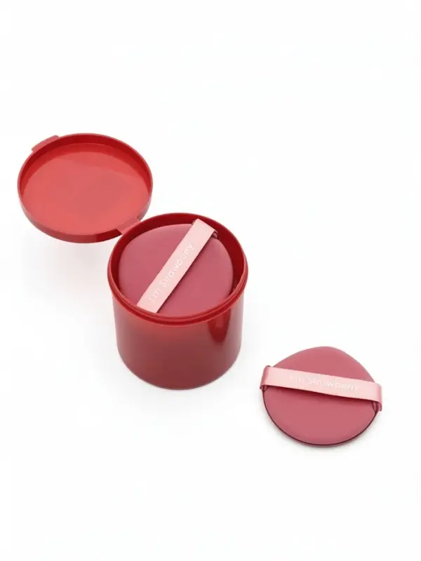 Спонжи для макияжа STRAWBERRY, набор - 7 шт., d=5.5 см, с держателем, в футляре, розовые