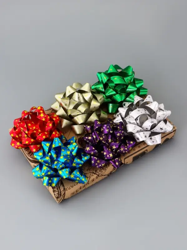 Подарочный Бант - звезда №10 &laquo;Звёзды&raquo;, для упаковки подарков, набор 6 шт., МИКС