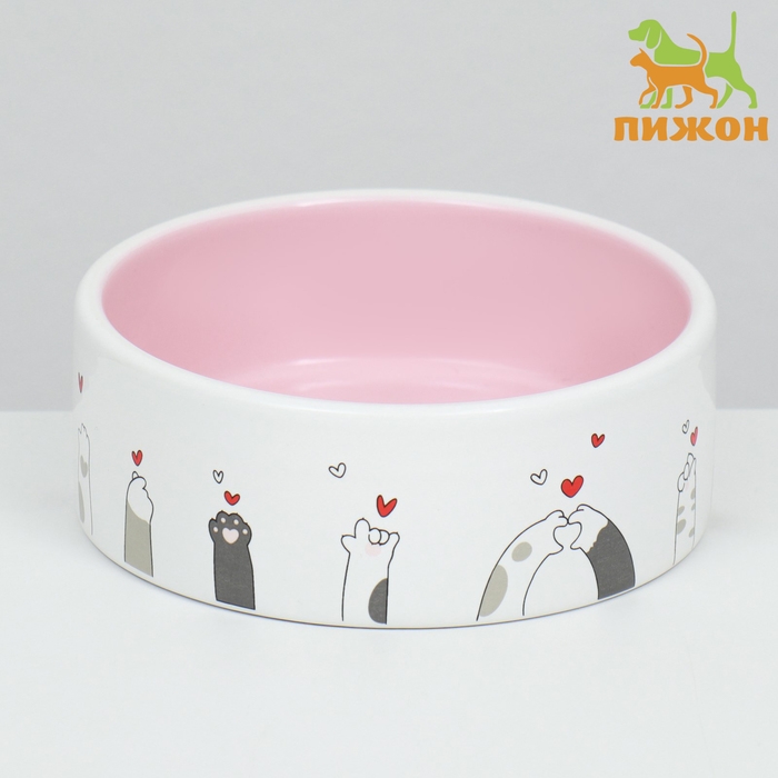 Миска керамическая  Миска керамическая "Любовь и коты"300 мл  12,5 x 4,5 cм, розово-белая