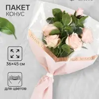 Пакет цветочный Конус, &laquo;Наилучшие пожелания&raquo;, розовый, 36&times;20&times;45 см&plusmn;1 см