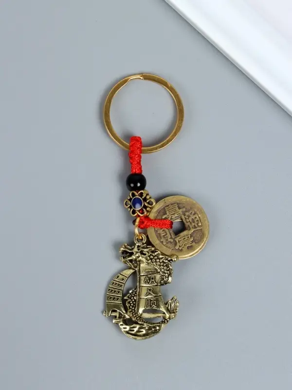 Брелок металл нэцке "Дракон на корабле" 5 монет набор 2 шт h=8 см