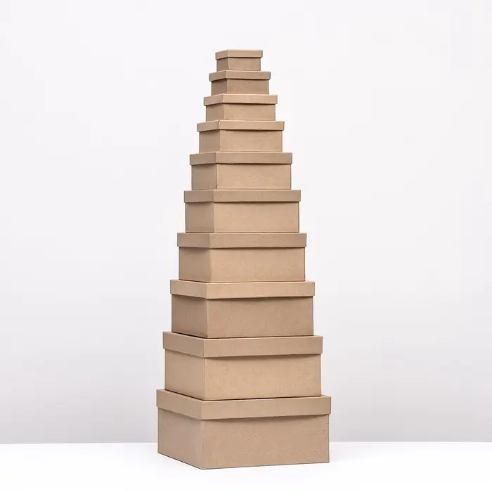 Набор коробок квадратных 10 в 1 крафт,24.5&times;24.5&times;11.5 - 6.5&times;6.5&times;4 см,
