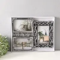 Фоторамка пластик на 3 фото 10х15 см "Любовь моя" тёмное серебро 26,5х32,5 см