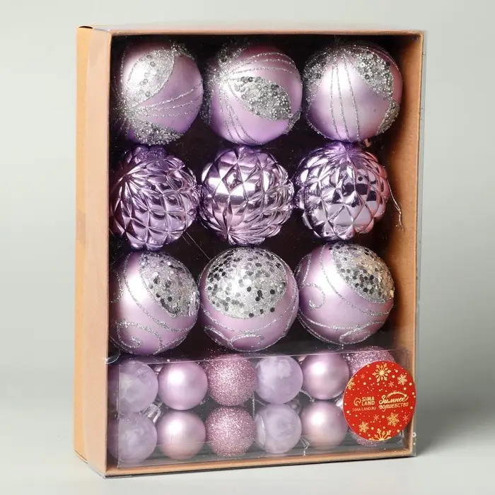 Ёлочные игрушки &laquo;Хоровод&raquo;, шары новогодние, d=2.5 и 5.5 см, набор 33 шт., сиреневый
