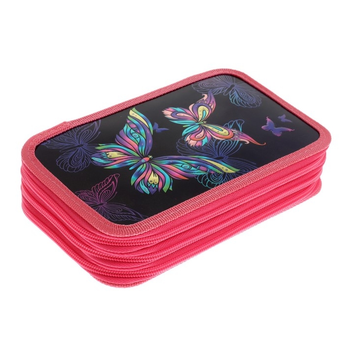 Пенал 3 секции, 125 х 205 х 55 мм, Calligrata 81П26/3 Пенал 3 секции, 125 х 205 х 55 мм, Calligrata 81П26/3 "Бабочки", (объемный 3D-рисунок с эффектом металлика) ламинированный картон