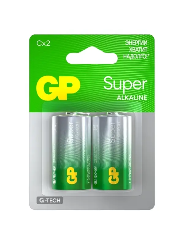 Батарейка алкалиновая GP Super Alkaline, C, LR14-2BL, 1.5 В, блистер, 2 шт.