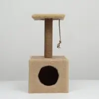 Домик для животных с когтеточкой, 32&times;32&times;64 см, с полкой, джут, бежевый