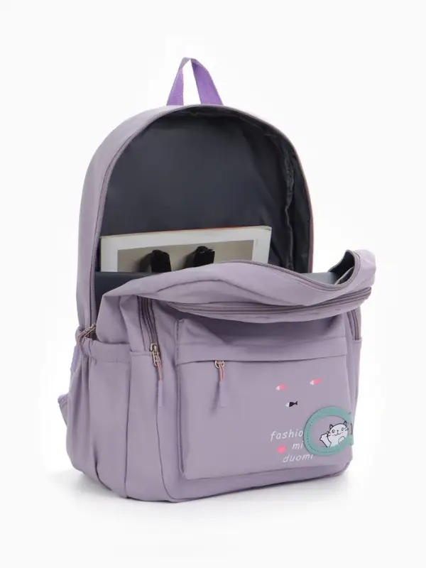 Рюкзак школьный на молнии, с карманами, с принтом, размер 30×13×43 см, сиреневый Рюкзак школьный на молнии, с карманами, с принтом, размер 30×13×43 см, сиреневый