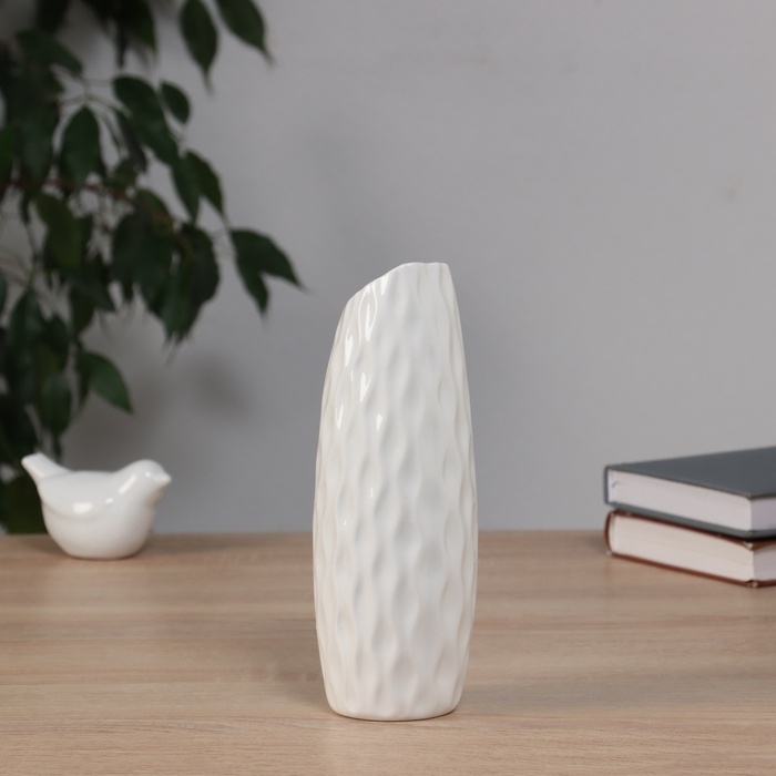 Ваза керамика настольная Ваза керамика настольная "Теган" бочка скос, 20,5х6,5 см, белый