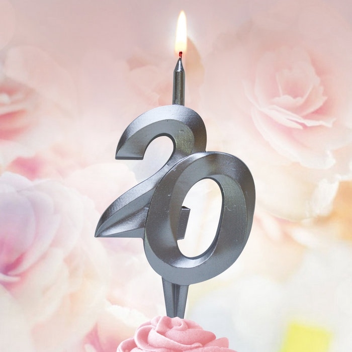 Свеча в торт «Юбилейная», цифра 20, серебряная