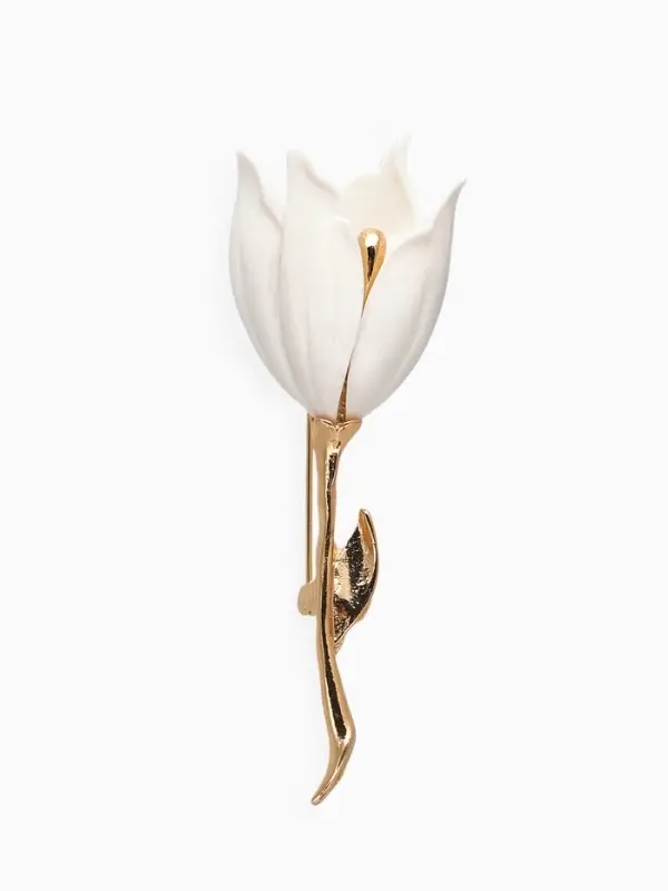 Брошь &laquo;Цветок&raquo; лилия, белая в золоте