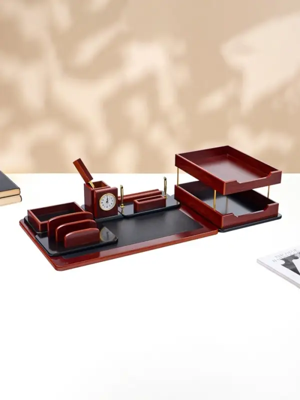 Набор настольный 7 в 1 (карандашница, подставка для ручек, визитница, часы Д-010, этажерка, нож)