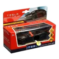 Машина металлическая Tesla Model X Plaid, 12 см, свет и звук, открываются двери, инерция, черная матовая