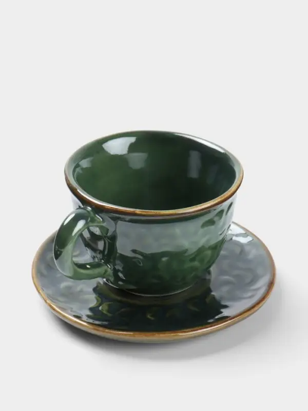 Чашка с блюдцем &laquo;Флора 1&raquo;, 13&times;13&times;8 см, керамика, зелёная
