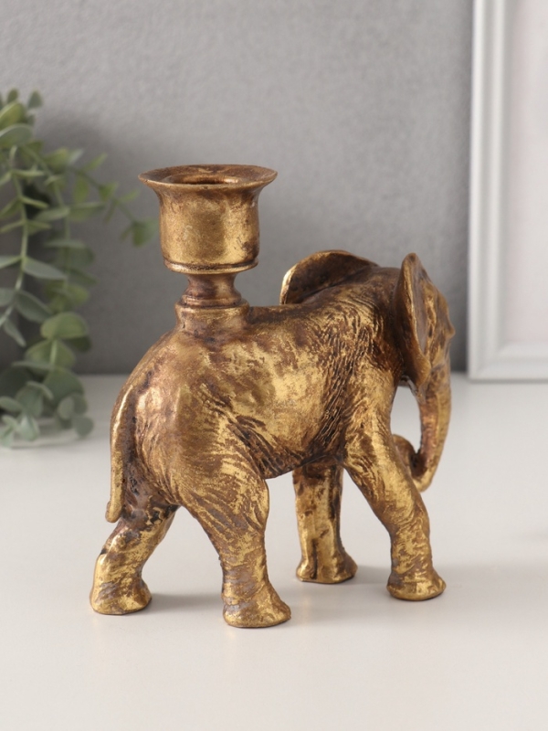 Подсвечник полистоун на 1 свечу  Подсвечник полистоун на 1 свечу "Индийский слон" золото 14х6х15 см