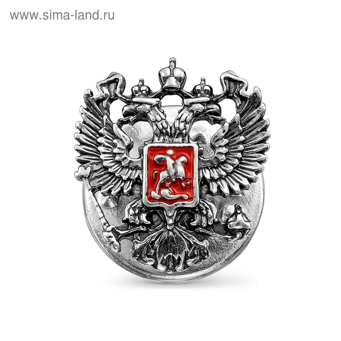 Значок «Герб РФ» малый, посеребрение с оксидированием Значок «Герб РФ» малый, посеребрение с оксидированием