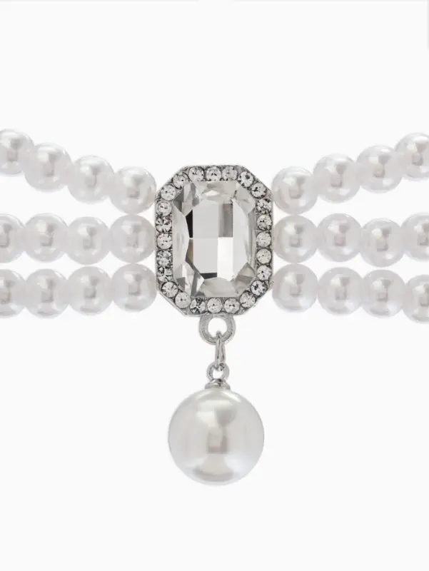 Набор 3 пред-та: серьги,колье.браслет "Императрица жемчуга", цвет белый в серебре