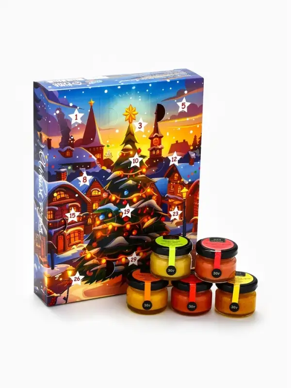 Адвент календарь новогодний с мёдом «С Новым Годом», облепиха, кедровые орешки, малина, цитрус, клубника Адвент календарь новогодний с мёдом «С Новым Годом», облепиха, кедровые орешки, малина, цитрус, клубника