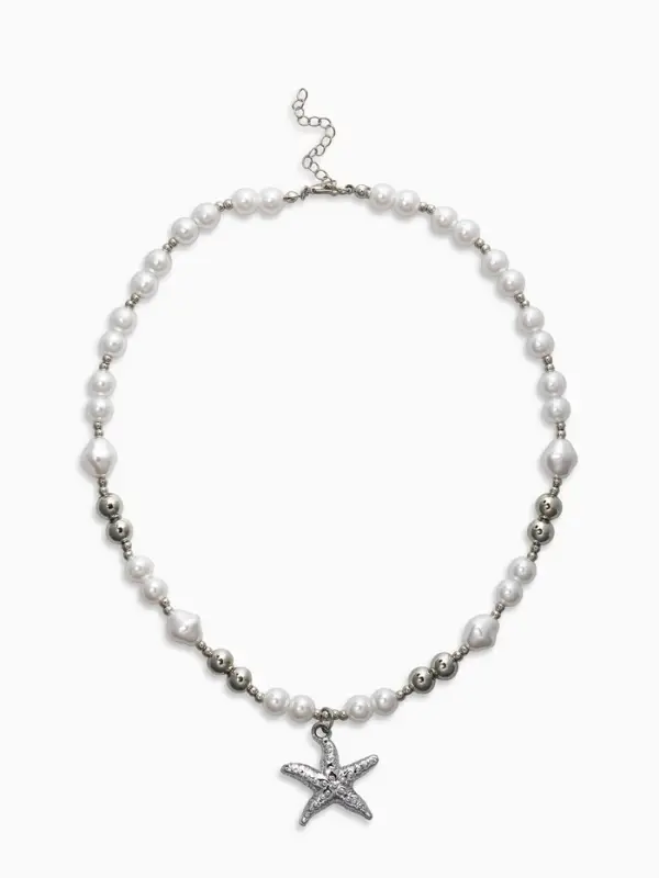 Кулон на жемчужных бусах &laquo;Морская звезда&raquo;, 55 см, белый в серебре