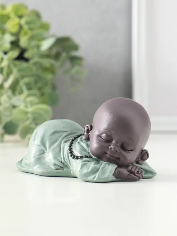 Сувенир полистоун "Маленький спящий будда" зелёно-коричневый 6,5х11х5,3 см