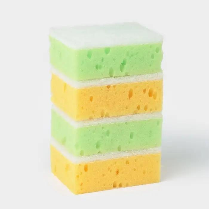 Набор губок для мытья посуды Raccoon &laquo;Ренессанс&raquo;, 4 шт., 9&times;6.5&times;3.5 см, крупнопористый поролон, жёлтый, зелёный