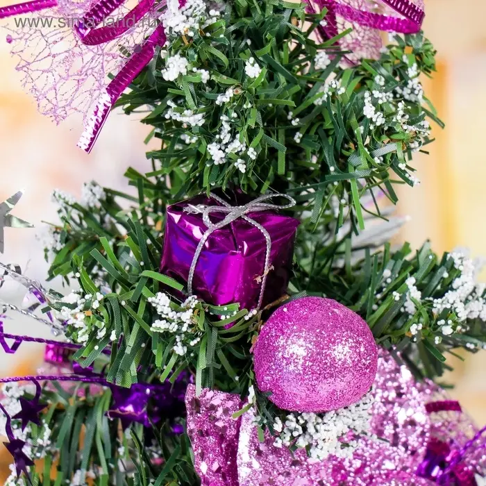 Искусственная ёлка настольная &laquo;Зимнее волшебство. Зимний лес&raquo; 27 см, ветки ПВХ отгибаются, сиреневая