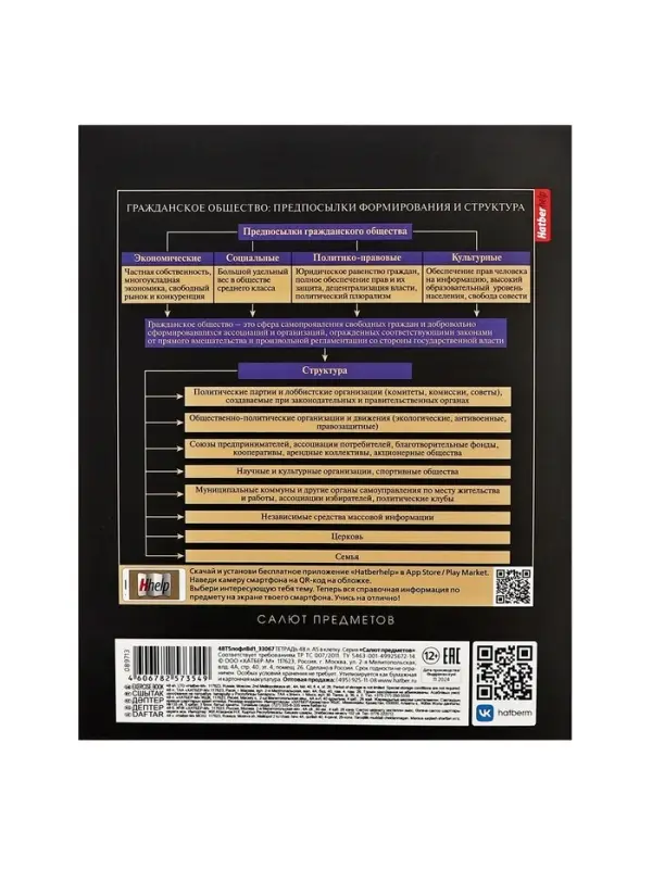 Предметная тетрадь по обществознанию Hatber &laquo;Салют предметов&raquo;, 48 листов, в клетку, со справочным материалом, обложка из мелованного картона