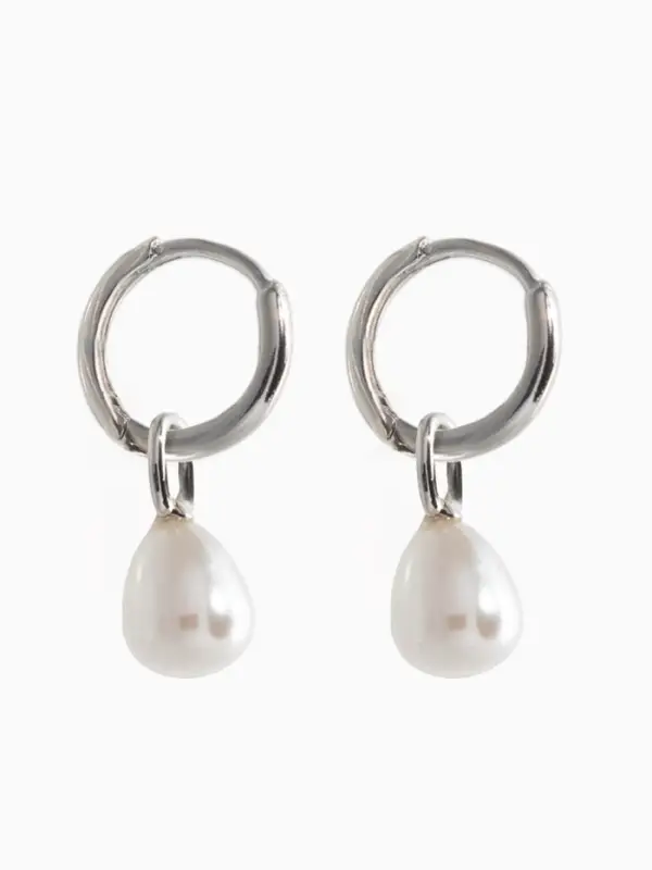 Серьги жемчуг "Бусина на ножке", цвет белый в серебре