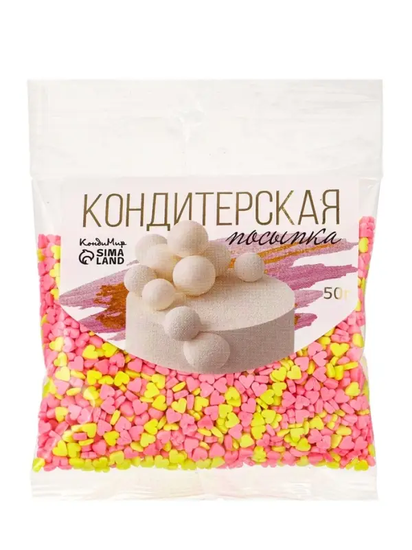 Посыпка кондитерская, «Сердечки неон», мини, розовый, лимонный, 50 г Посыпка кондитерская, «Сердечки неон», мини, розовый, лимонный, 50 г