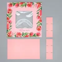 Коробка для конфет, кондитерская упаковка, 9 ячеек, &laquo;Тюльпаны&raquo;, 14.7&times;14.7&times;3.5 см
