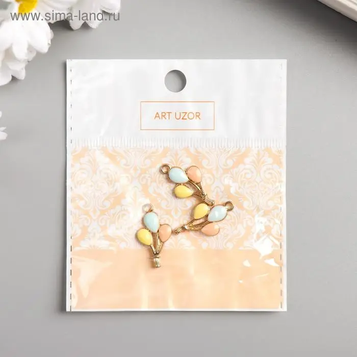 Декор для творчества металл, эмаль "Воздушные шарики" золото 2,3х1,3 см