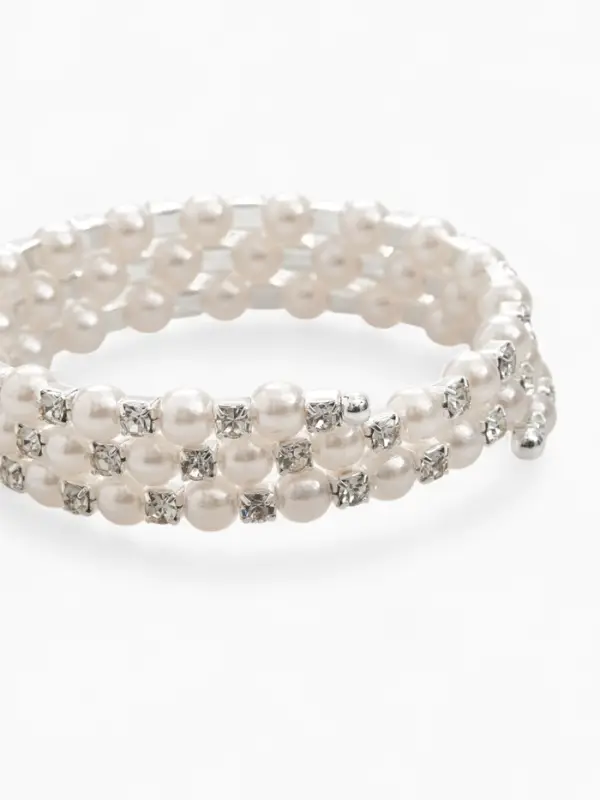 Браслет-пружинка &laquo;Жемчуг. Стразы&raquo;, d=6 см, шар № 6, белый в серебре