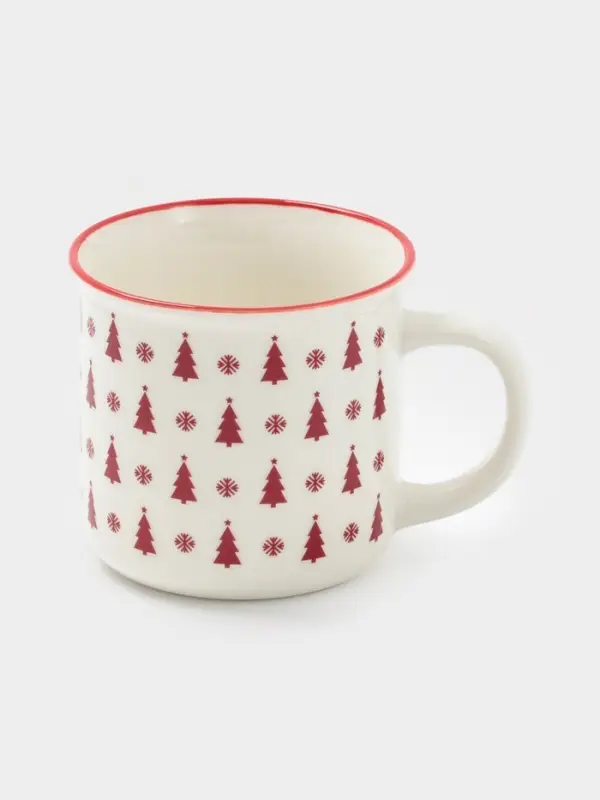 Кружка Доляна «Новый год. Ёлочки», 380 мл, фарфор, белая