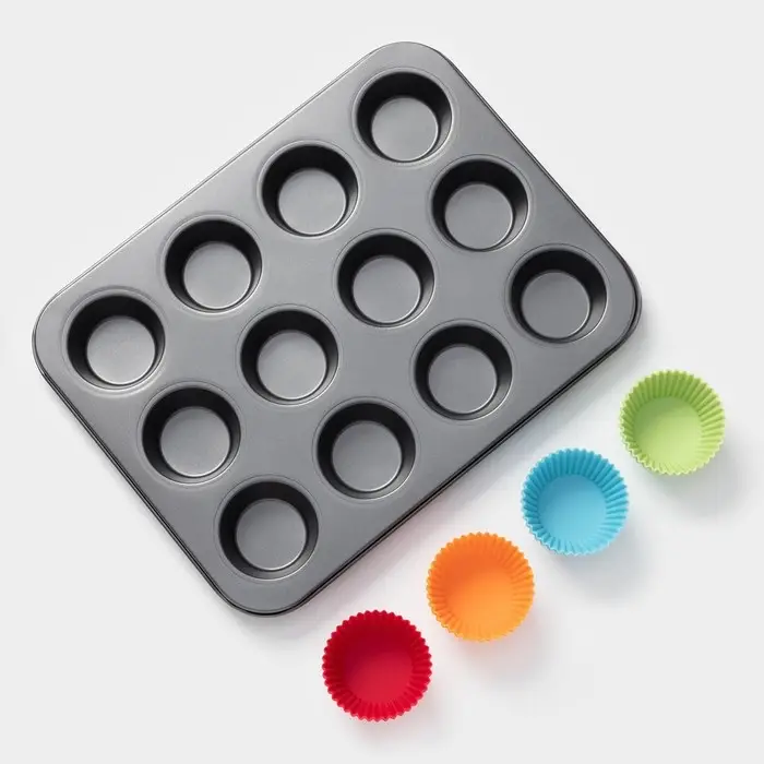 Форма для выпечки Доляна &laquo;Силикон плюс&raquo;, 35&times;26.5&times;2.5 см, 12 ячеек, силиконовые вкладки, антипригарное покрытие, формочки, МИКС