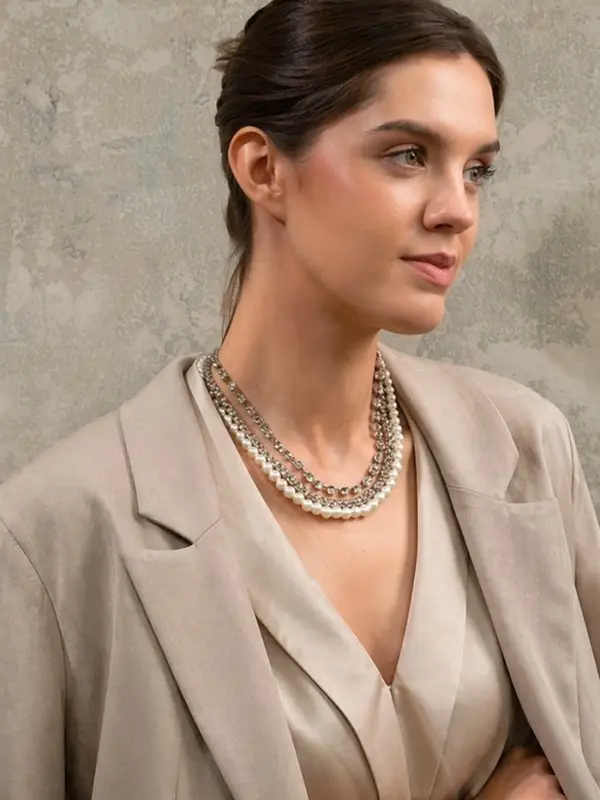 Чокеры &laquo;Стиль&raquo;, набор 3 шт. бусины №8, со стразами, тянется, 35 + удлинитель 5 см, белый в серебре