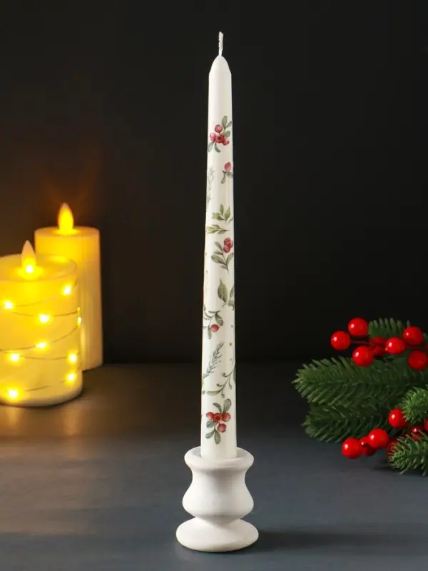 Свеча античная новогодняя 255х22 мм с декором, зимняя