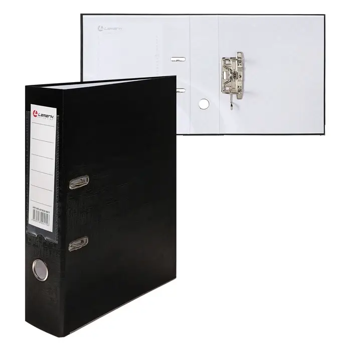 Папка-регистратор А4, 75 мм, ПВХ, тиснение &laquo;лён&raquo;, металлическая окантовка, карман на корешок, собранная, черная, микс